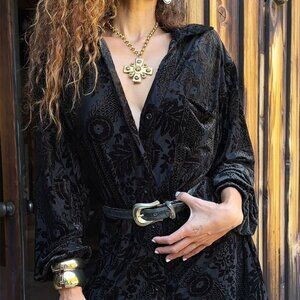 12th Tribe Loretta Black Velvet Burnout Mini Dress Size SS
